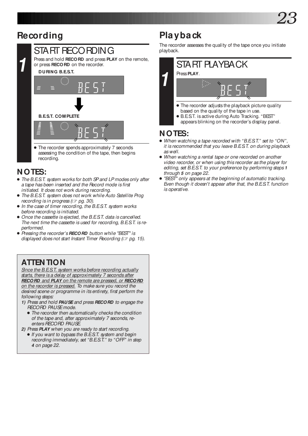 JVC HR-S8600EK setup guide Recording, Playback, Or press Record on the recorder, During B.E.S.T, S.T. Complete 