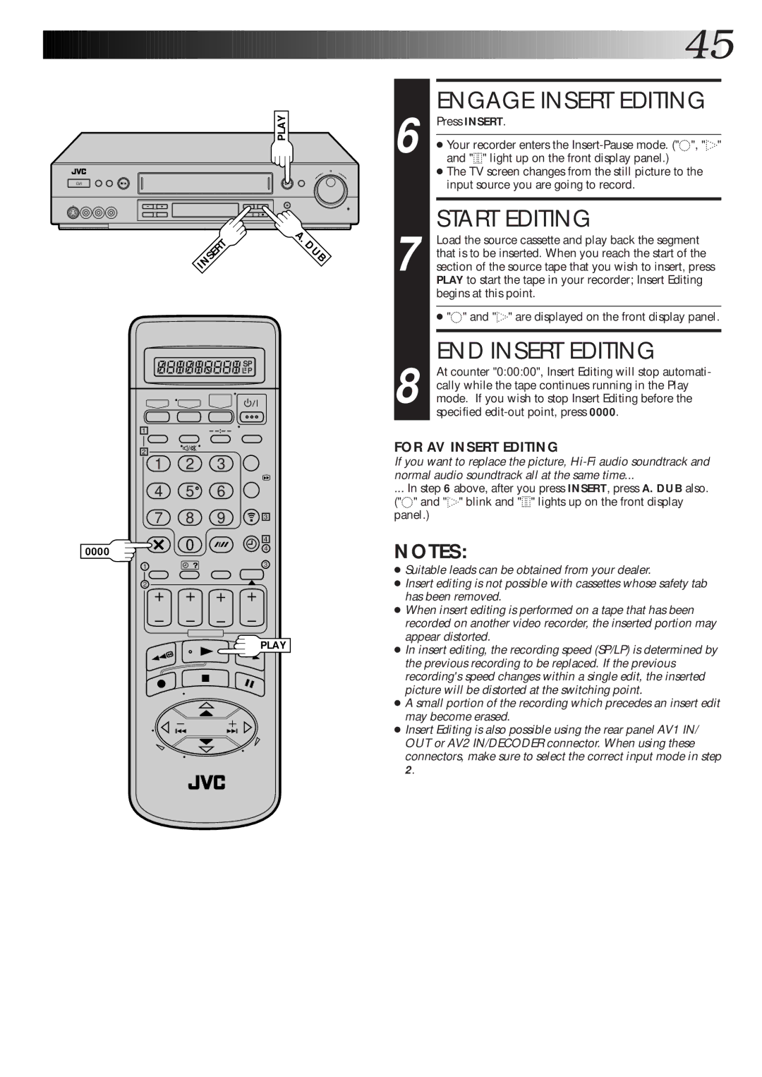 JVC HR-S8600EK setup guide Engage Insert Editing, Start Editing, END Insert Editing 