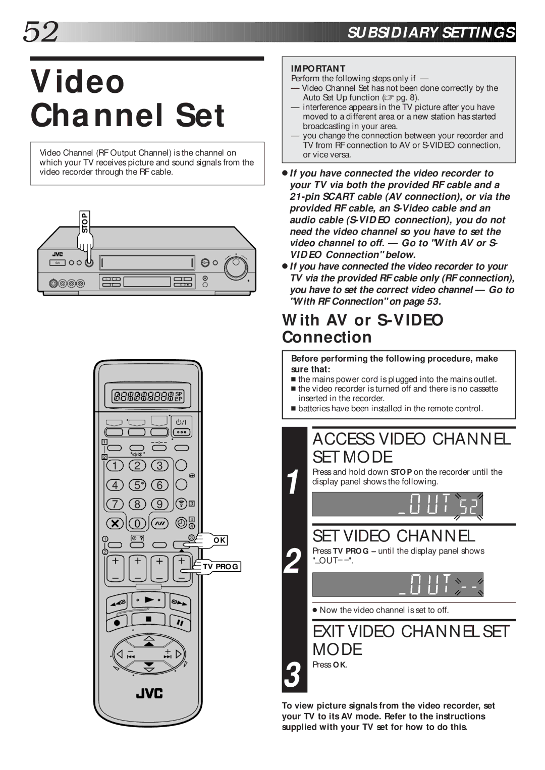 JVC HR-S8600EK setup guide Video Channel Set, Access Video Channel SET Mode, SET Video Channel, Exit Video Channel SET Mode 