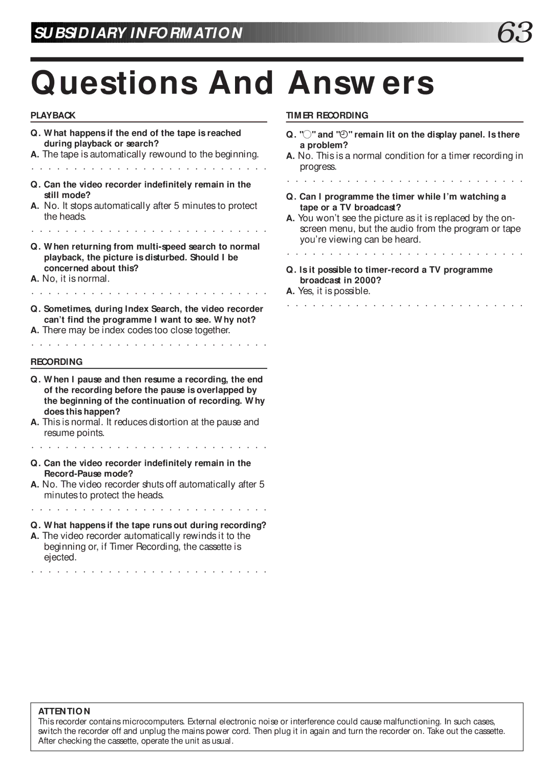 JVC HR-S8600EK setup guide Questions And Answers, Ä remain lit on the display panel. Is there Problem? 