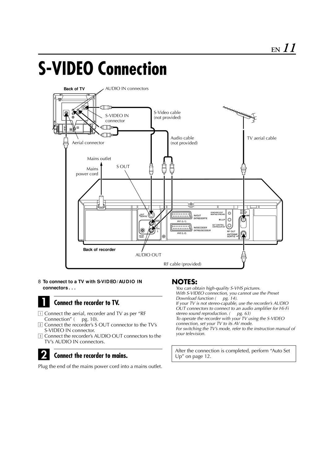 JVC HR-S8700EU specifications Video Connection, 8To connect to a TV with S-VIDEO/AUDIO in connectors 