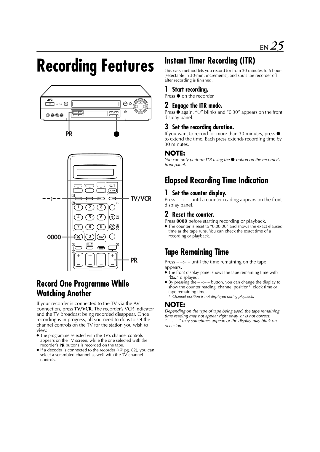 JVC HR-S8700EU specifications Instant Timer Recording ITR, Tape Remaining Time 