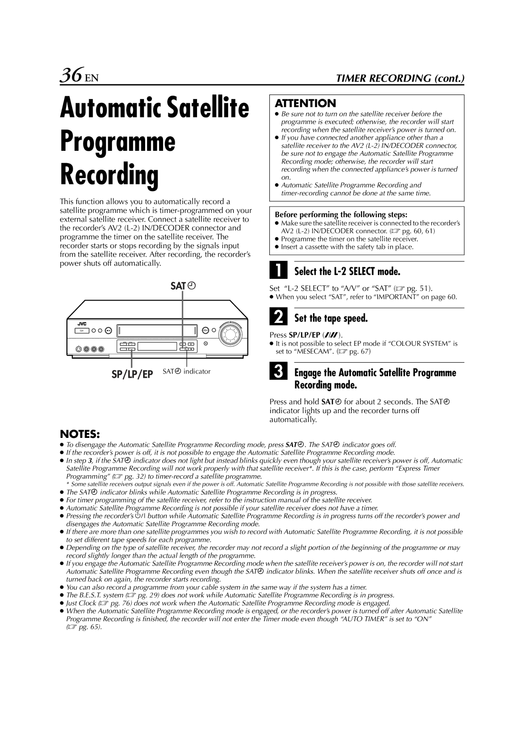 JVC HR-S8700EU specifications Programme Recording, 36 EN, Select the L-2 Select mode, Recording mode 