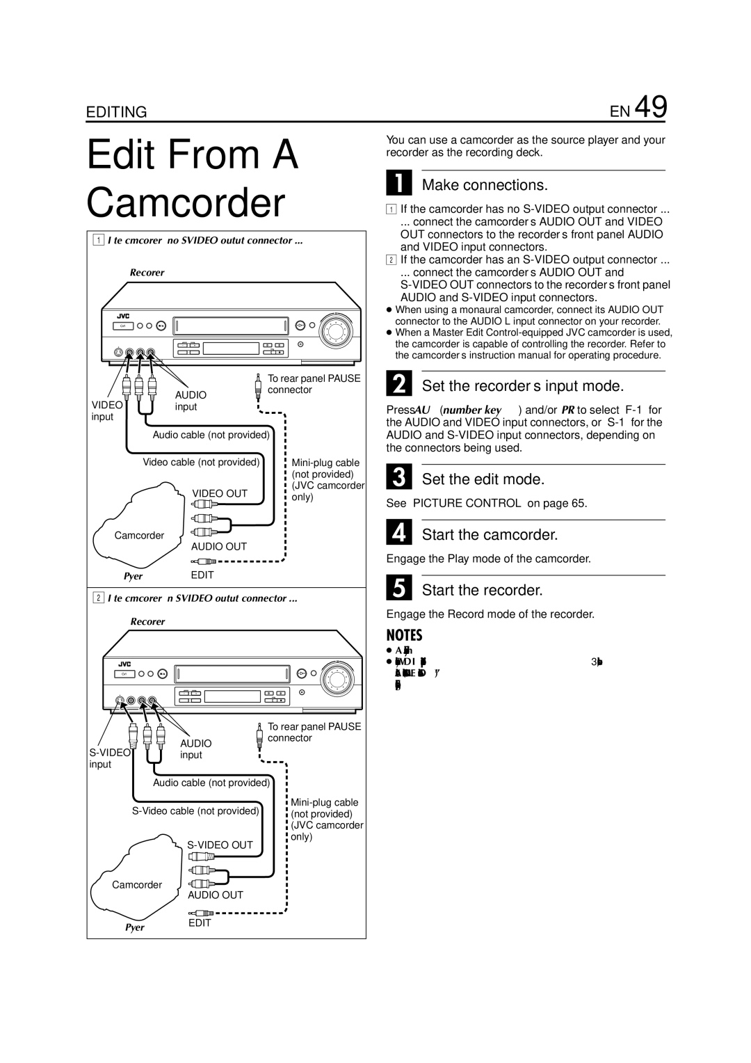 JVC HR-S8700EU specifications Edit From a Camcorder, Set the recorder’s input mode, Set the edit mode, Start the camcorder 