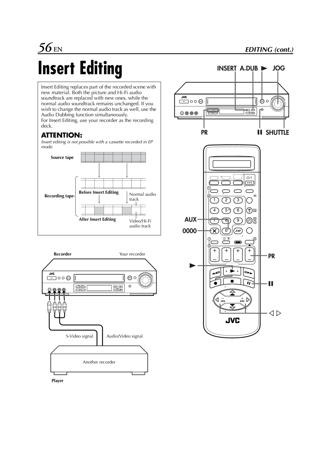 JVC HR-S8700EU specifications Insert Editing, 56 EN 