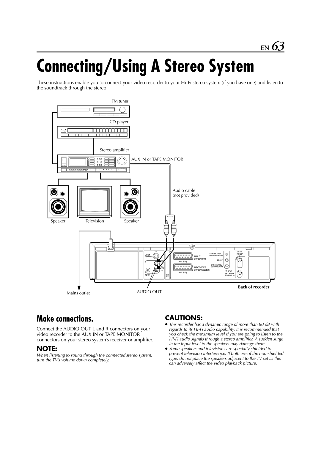 JVC HR-S8700EU specifications Connecting/Using a Stereo System, Make connections 