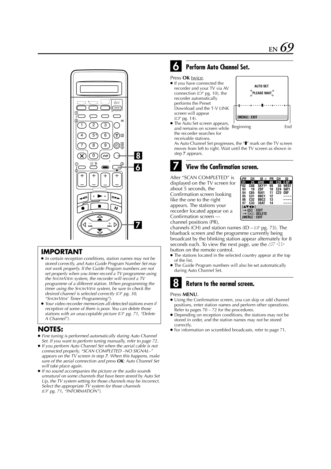 JVC HR-S8700EU specifications Perform Auto Channel Set, View the Confirmation screen, Press OK twice 