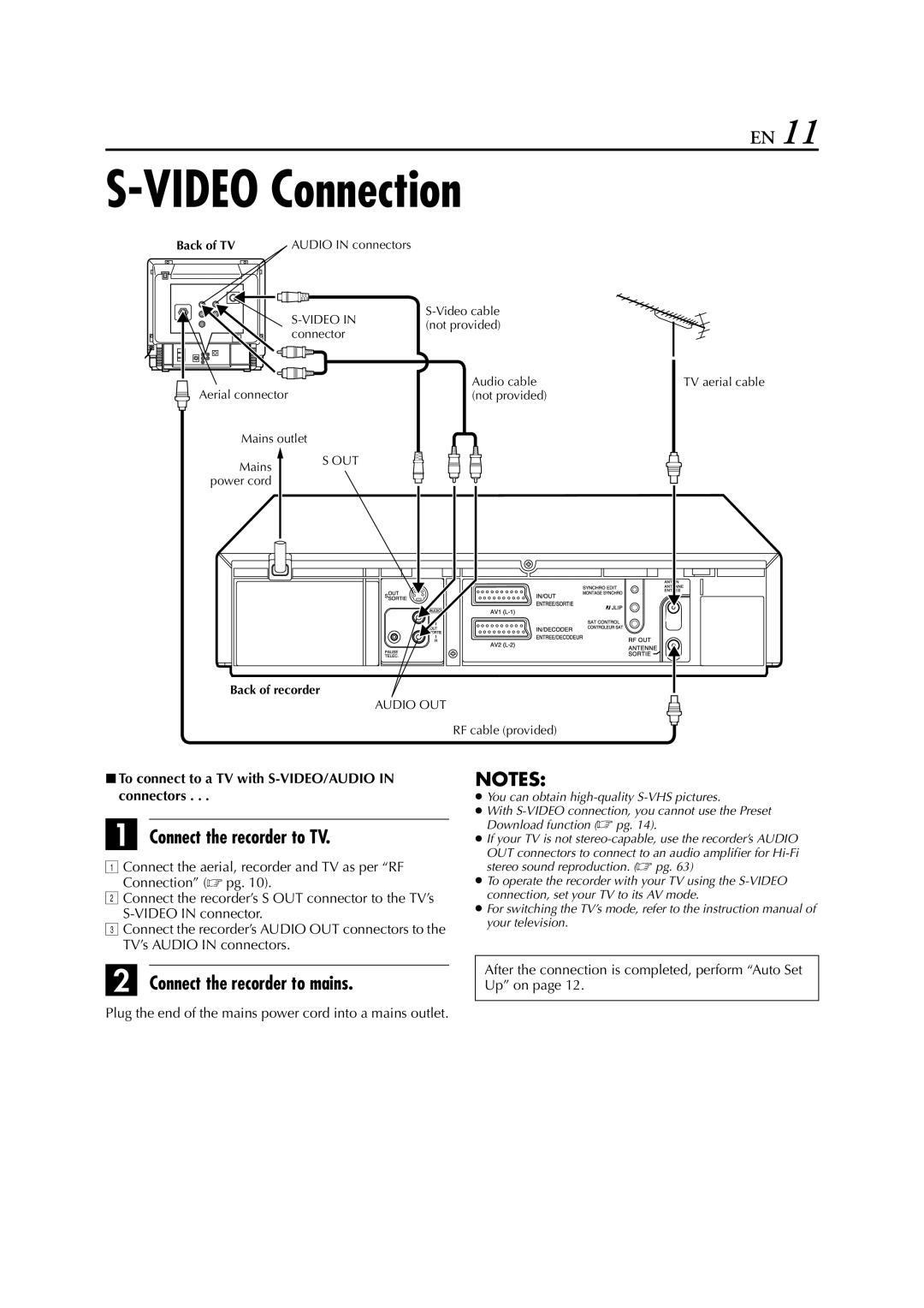 JVC HR-S8700EU specifications Video Connection, 8To connect to a TV with S-VIDEO/AUDIO in connectors 