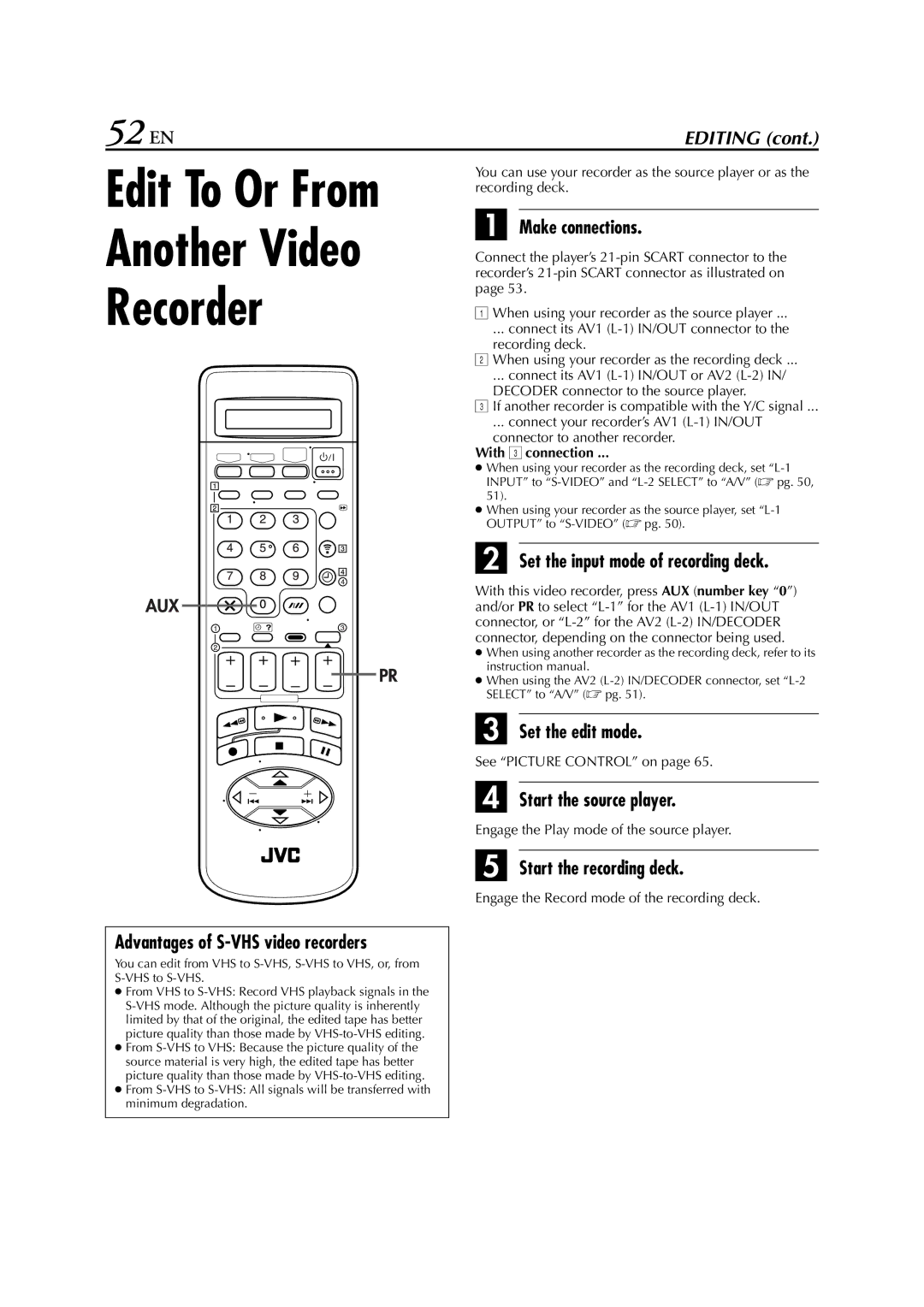 JVC HR-S8700EU specifications Another Video Recorder, 52 EN 