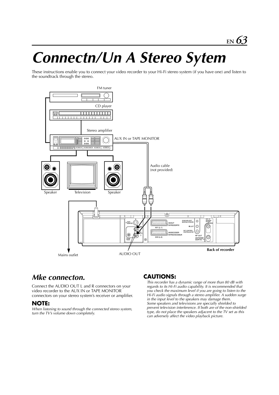 JVC HR-S8700EU specifications Connecting/Using a Stereo System, Make connections 