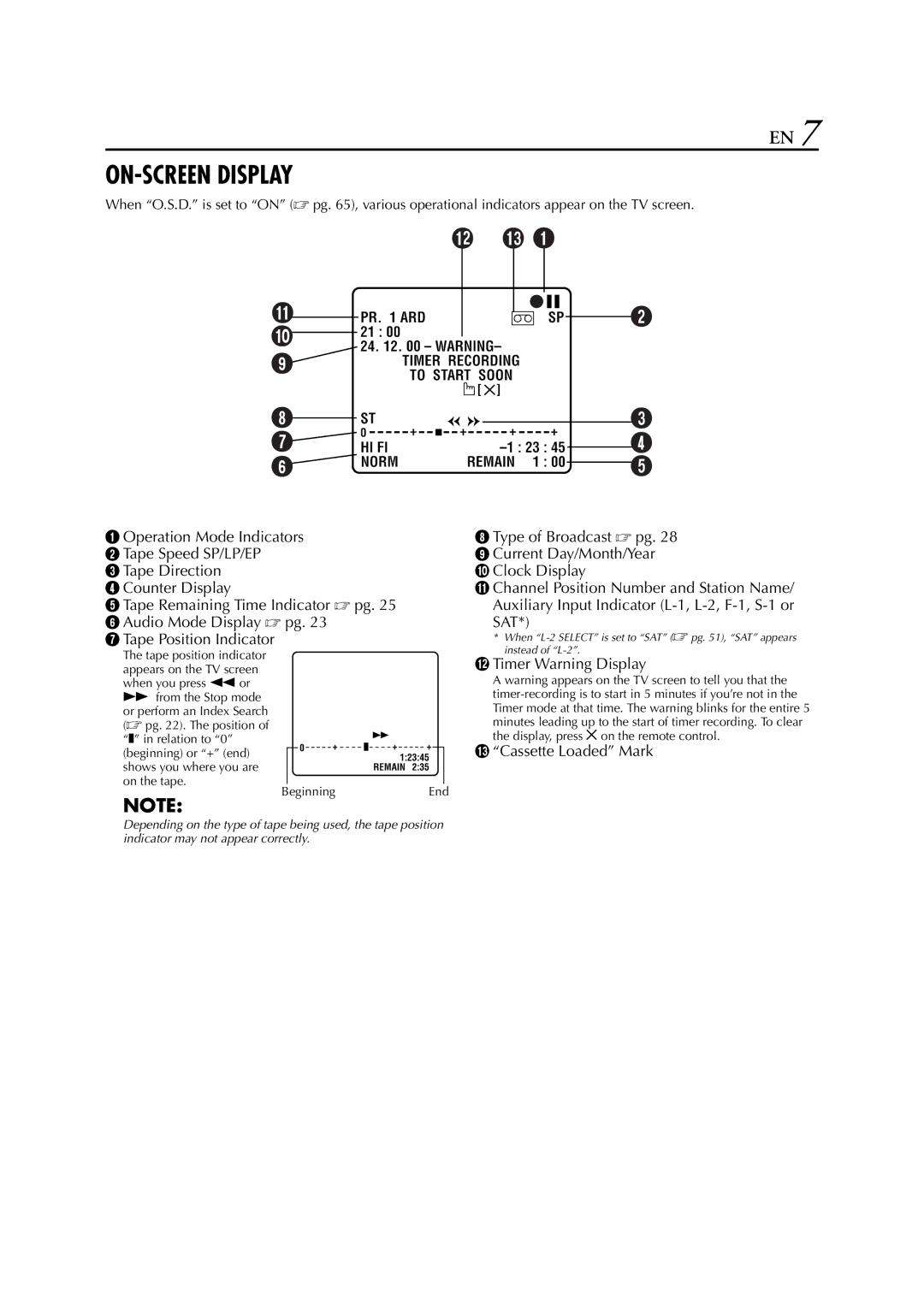 JVC HR-S8700EU specifications ON-SCREEN Display 