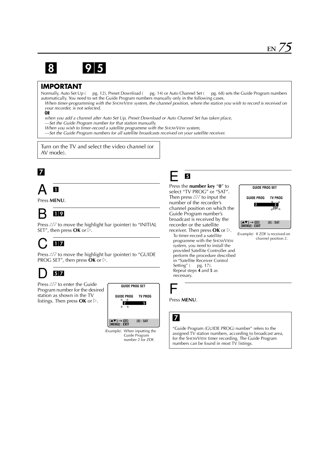 JVC HR-S8700EU specifications Showview System Setup, Guide Program Number Set, Enter the Guide Program number 