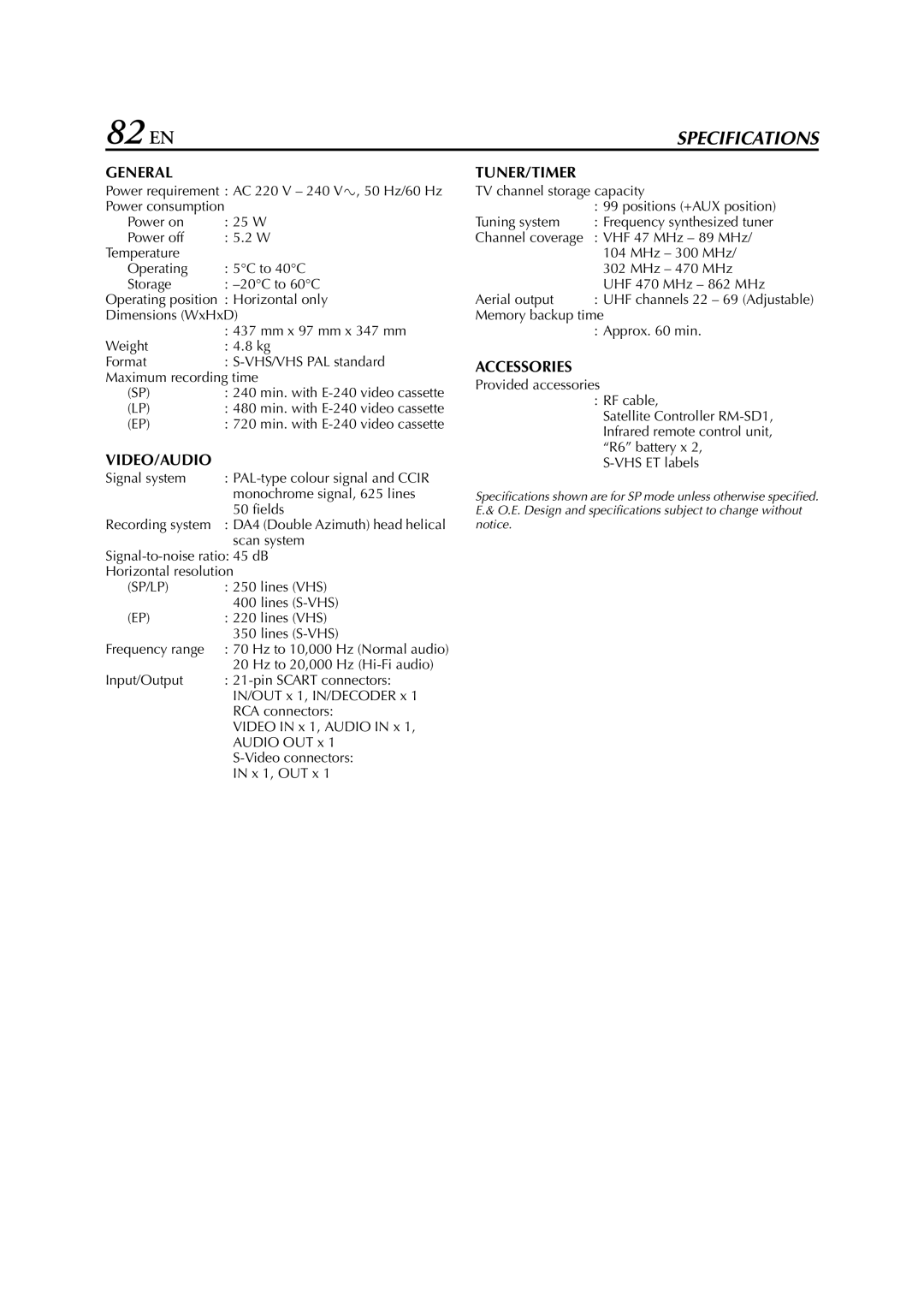 JVC HR-S8700EU specifications 82 EN 