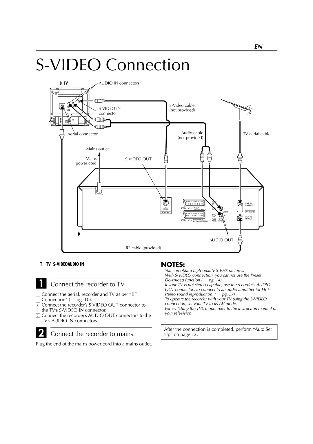 JVC HR-S8850EU specifications Video Connection, 8To connect to a TV with S-VIDEO/AUDIO in connectors 