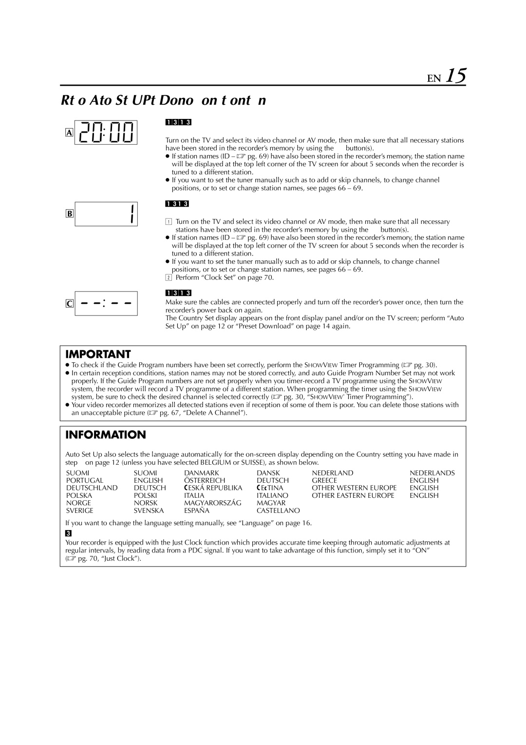 JVC HR-S8850EU specifications Language for the on-screen display, Just Clock 