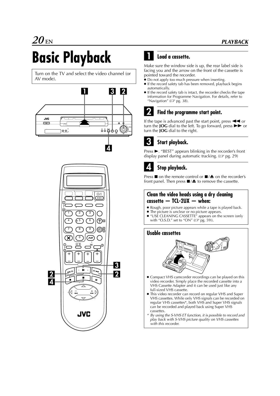 JVC HR-S8850EU specifications Basic Playback, 20 EN 