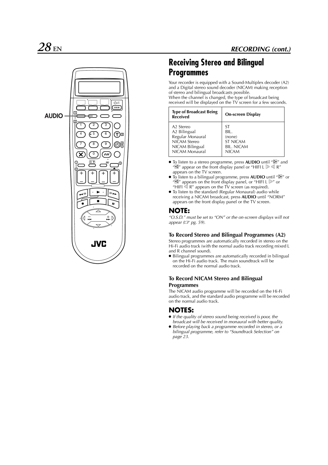 JVC HR-S8850EU specifications Receiving Stereo and Bilingual Programmes, Received 