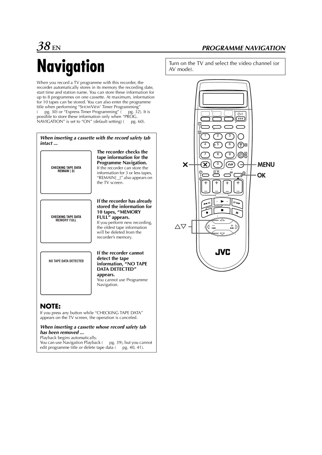 JVC HR-S8850EU specifications Navigation, 38 EN 