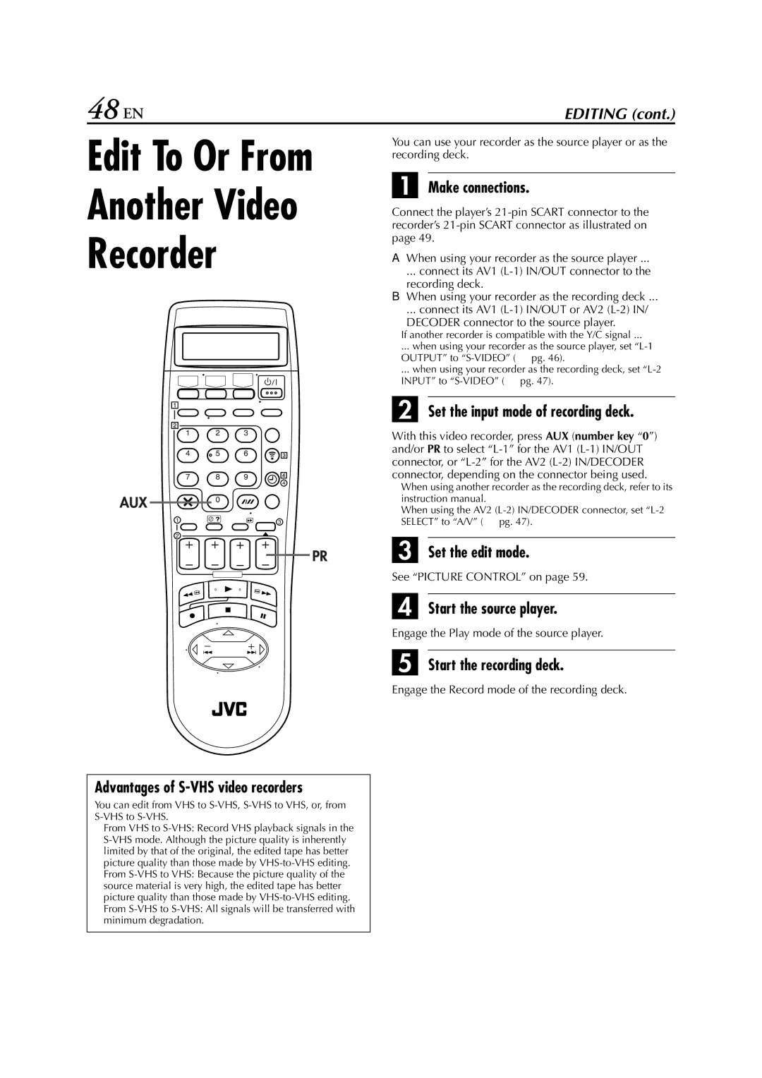 JVC HR-S8850EU specifications Another Video Recorder, 48 EN 