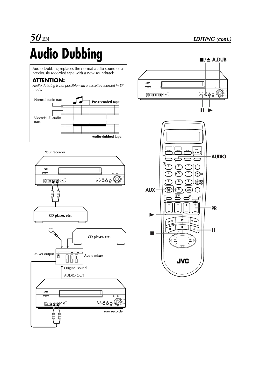 JVC HR-S8850EU specifications Audio Dubbing, 50 EN 