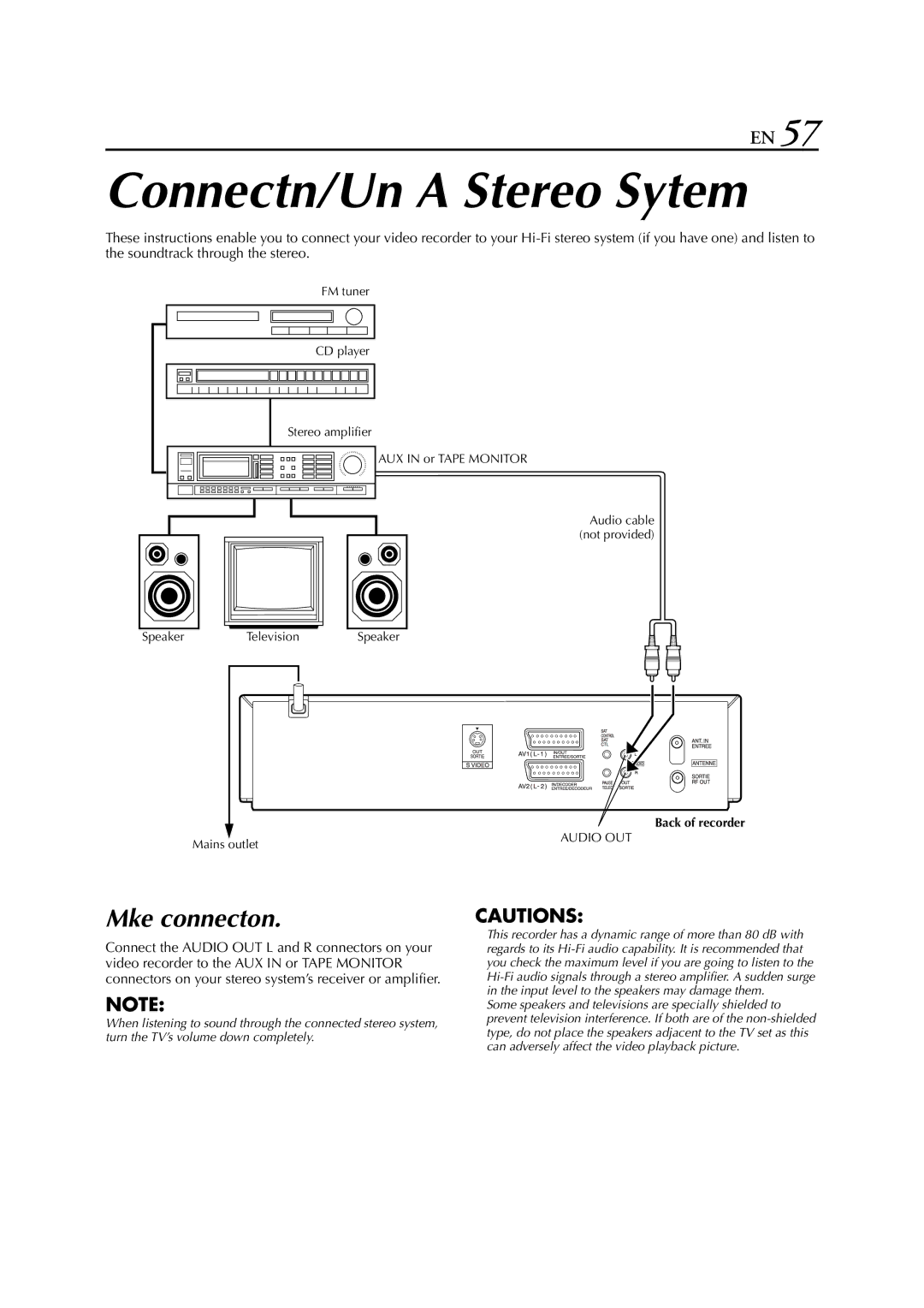 JVC HR-S8850EU specifications Connecting/Using a Stereo System, Make connections 