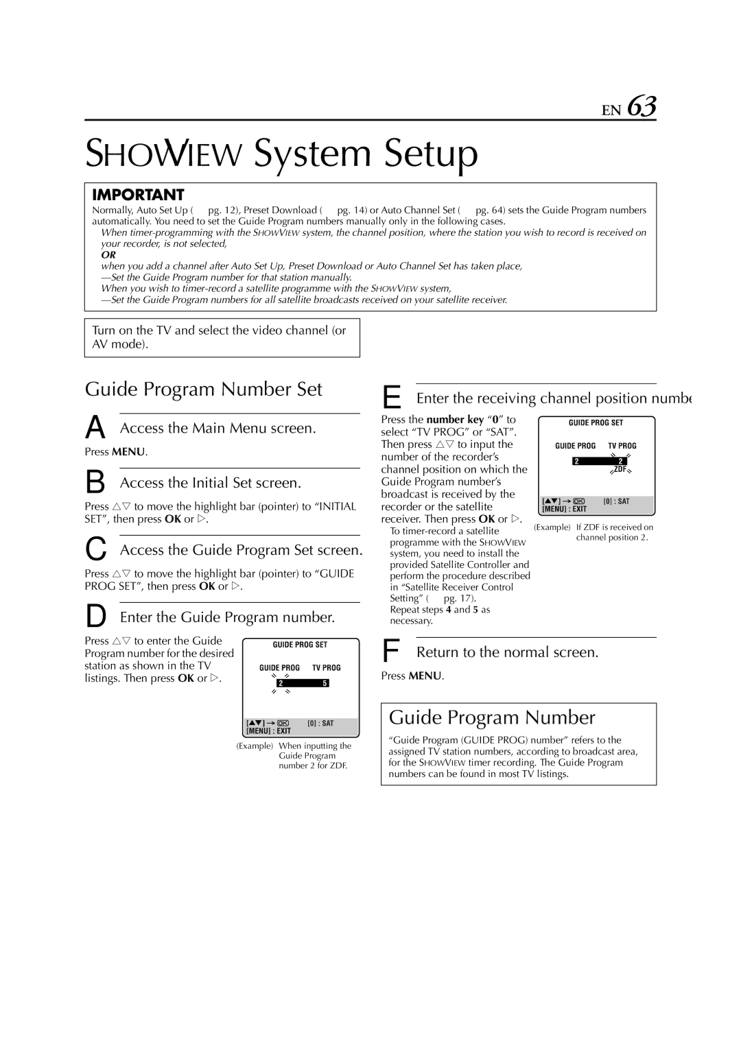 JVC HR-S8850EU specifications Showview System Setup, Guide Program Number Set, Enter the Guide Program number 