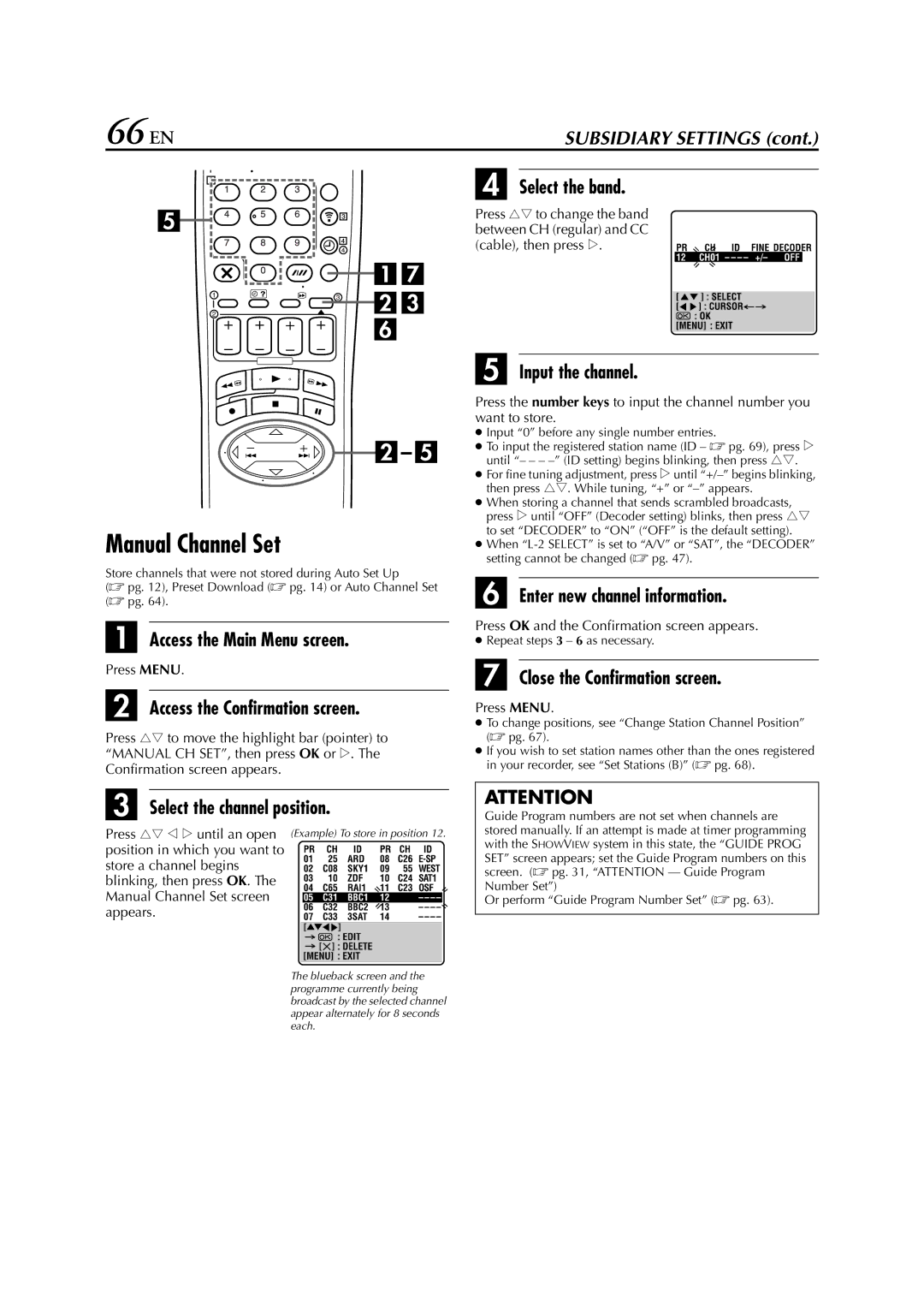 JVC HR-S8850EU specifications 66 EN, Manual Channel Set 