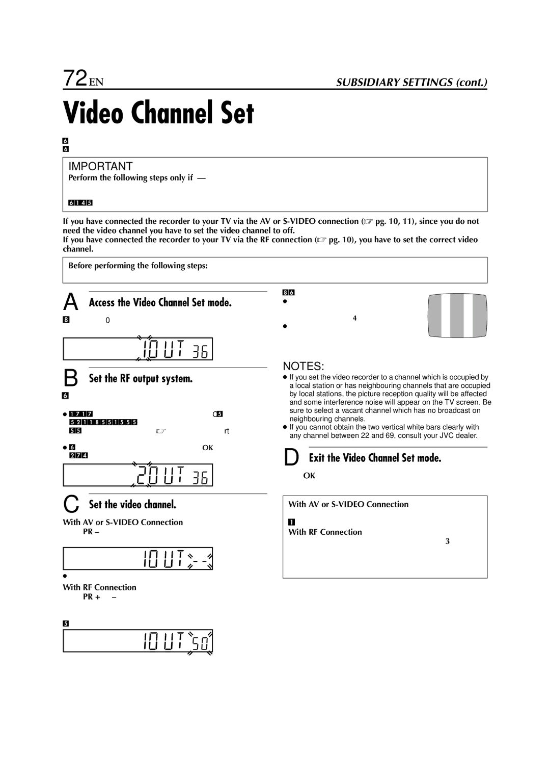 JVC HR-S8850EU 72 EN, Access the Video Channel Set mode, Set the RF output system, Exit the Video Channel Set mode 