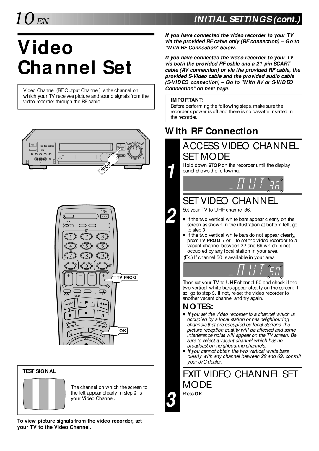 JVC HR-S9400EH Video Channel Set, Access Video Channel SET Mode, SET Video Channel, Exit Video Channel SET Mode 