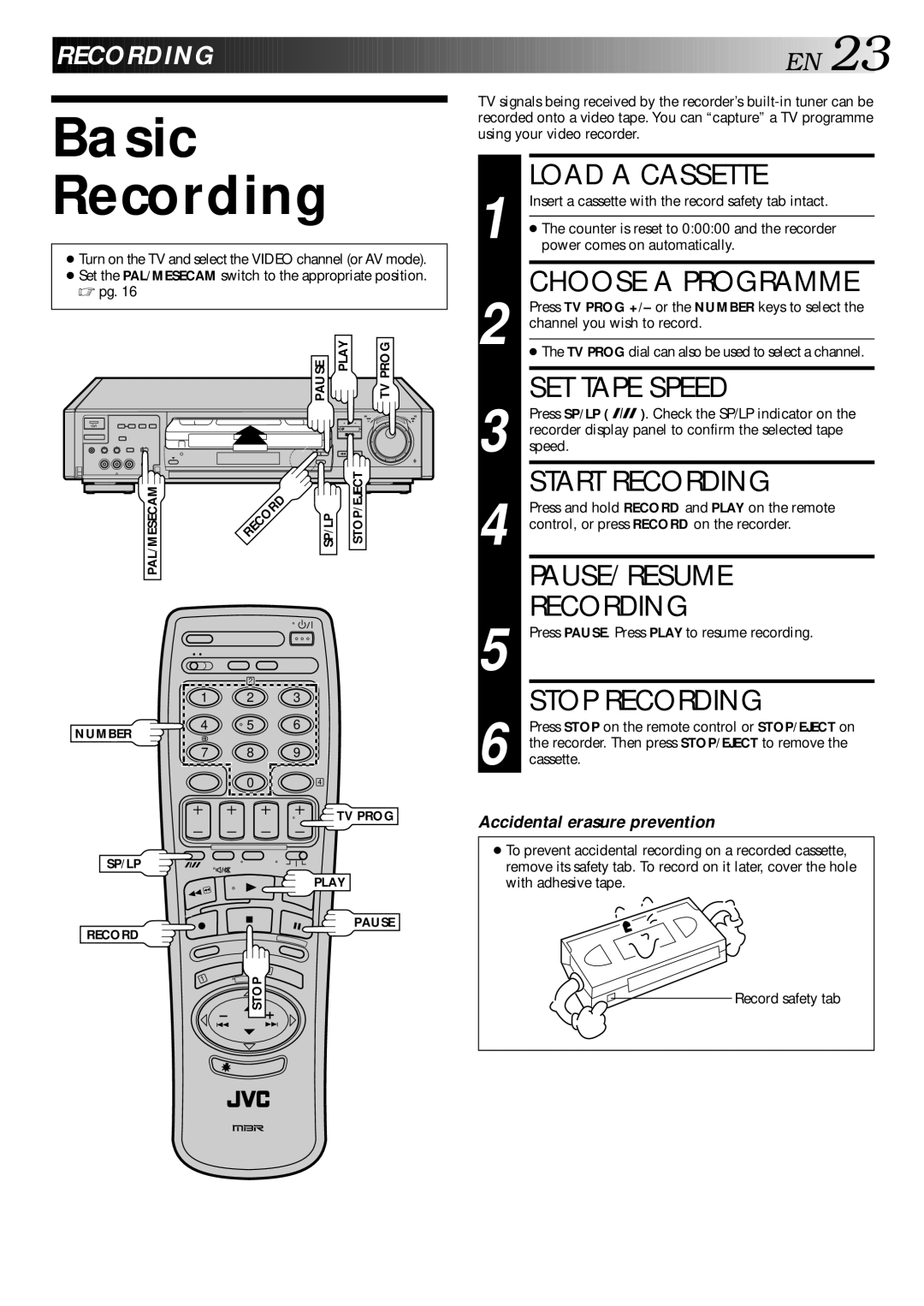 JVC HR-S9400EH specifications Basic Recording 