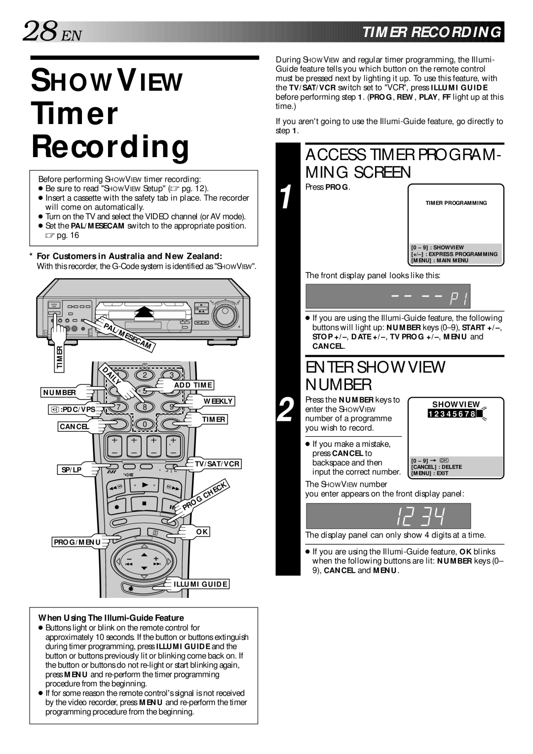 JVC HR-S9400EH specifications Ming Screen, Enter Showview, EN Timer Recording, When Using The Illumi-Guide Feature 