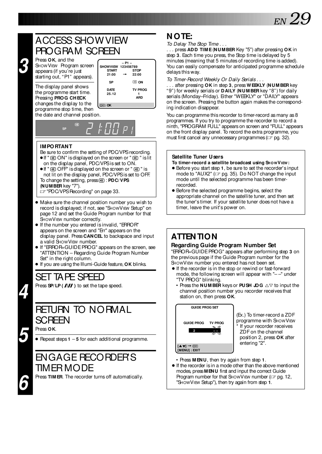 JVC HR-S9400EH Satellite Tuner Users, Pressing Prog Check, To timer-record a satellite broadcast using Showview 