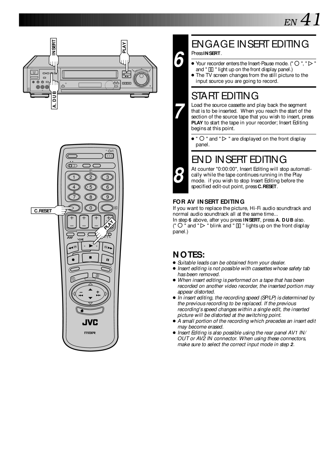 JVC HR-S9400EH specifications Engage Insert Editing, Start Editing, END Insert Editing 