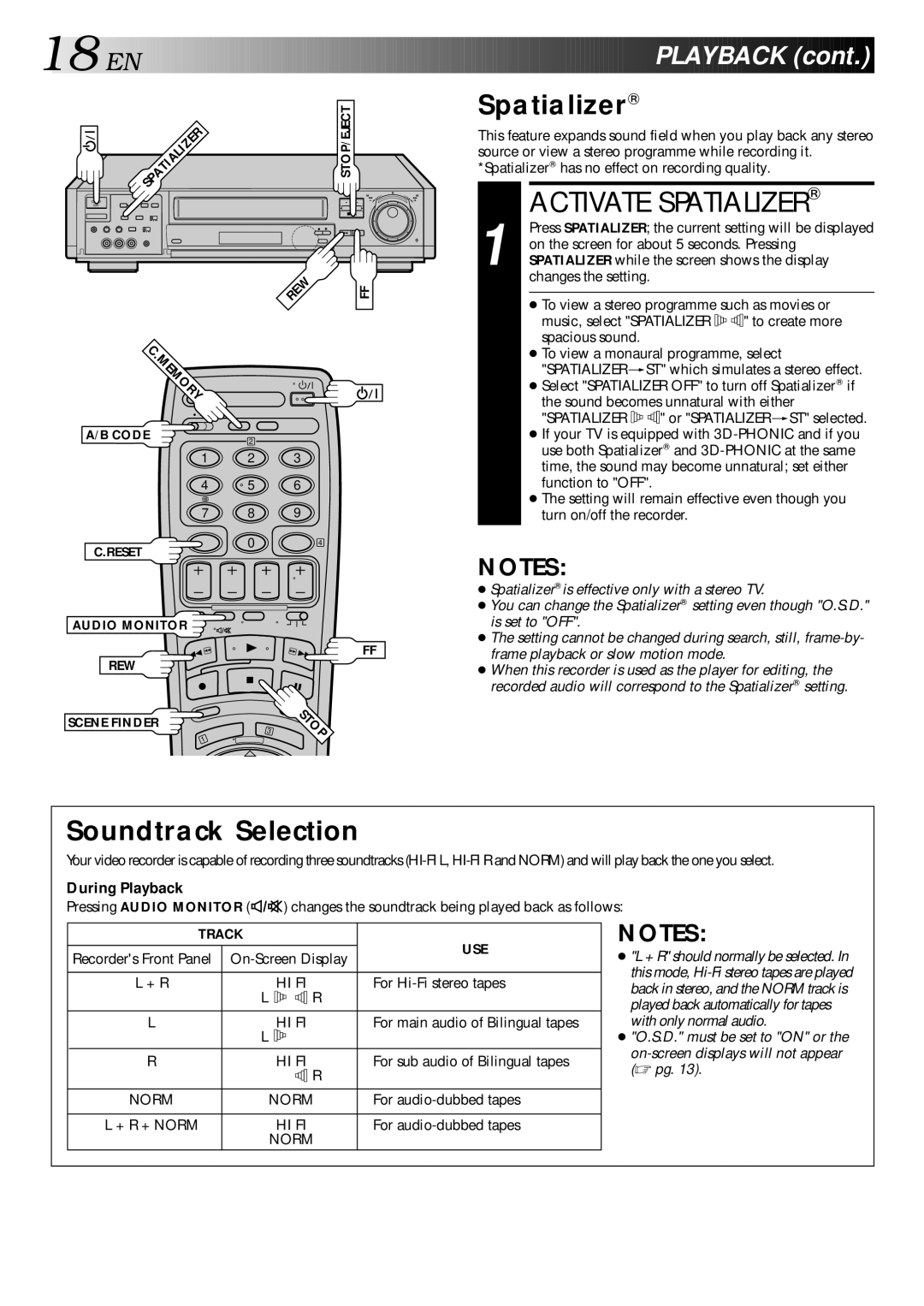 JVC HR-S9400EE specifications Activate Spatializer, Soundtrack Selection, During Playback, Track USE 