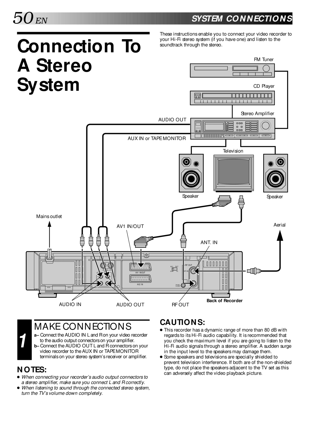 JVC HR-S9400EE specifications Connection To, Stereo, EN System Connections 