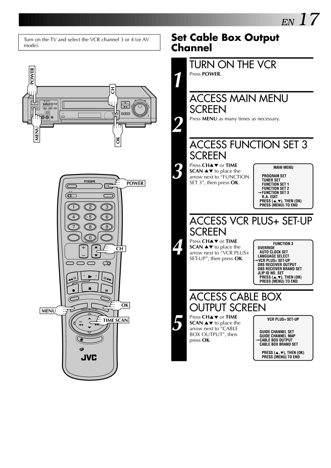 JVC HR-S9400U manual Access Cable BOX, Output Screen 