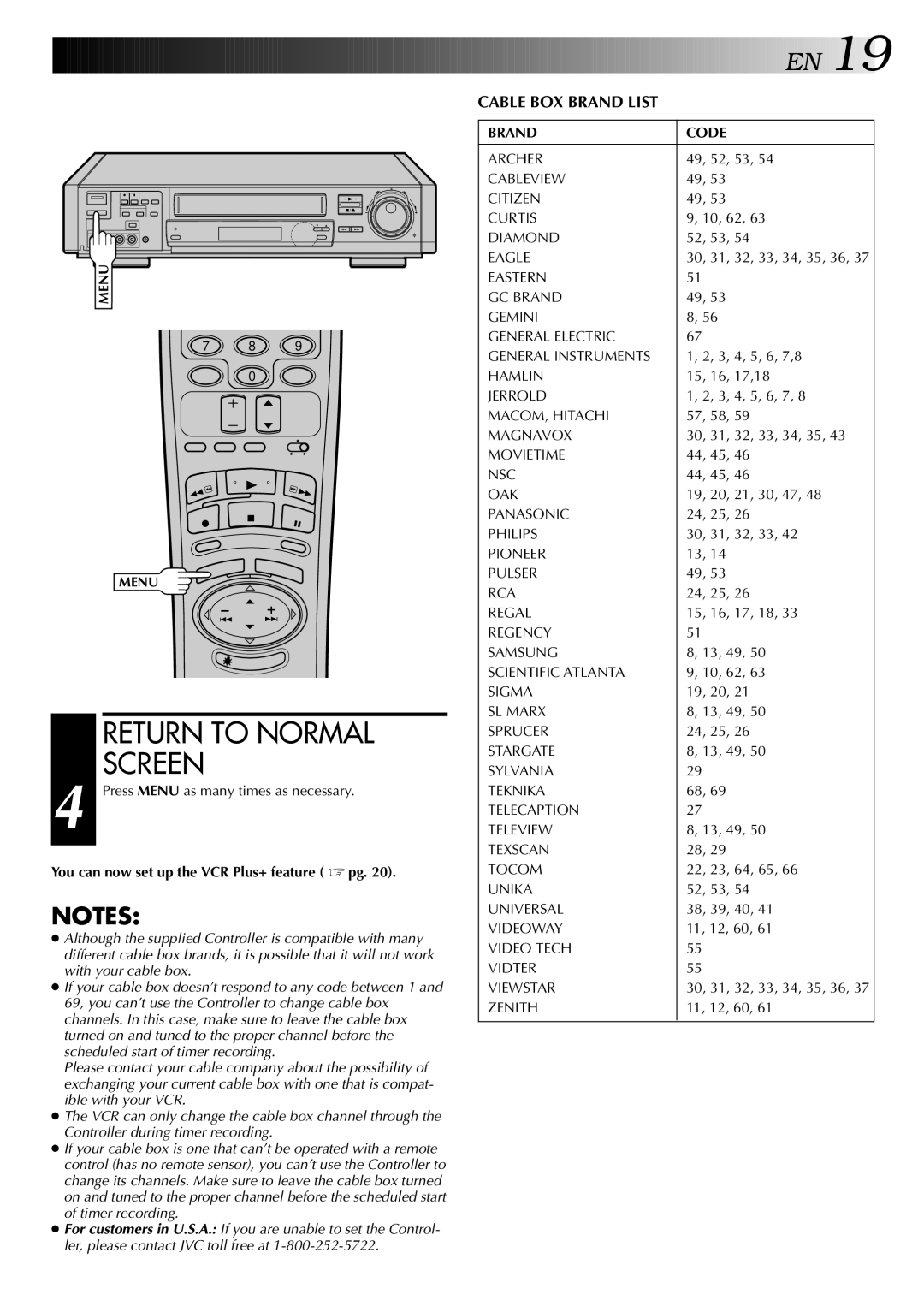 JVC HR-S9400U manual You can now set up the VCR Plus+ feature pg, Brand Code 