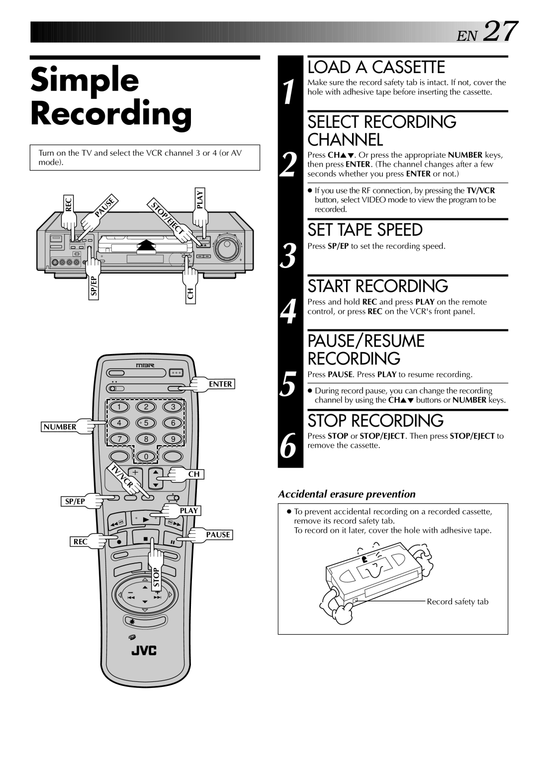 JVC HR-S9400U manual Simple Recording 