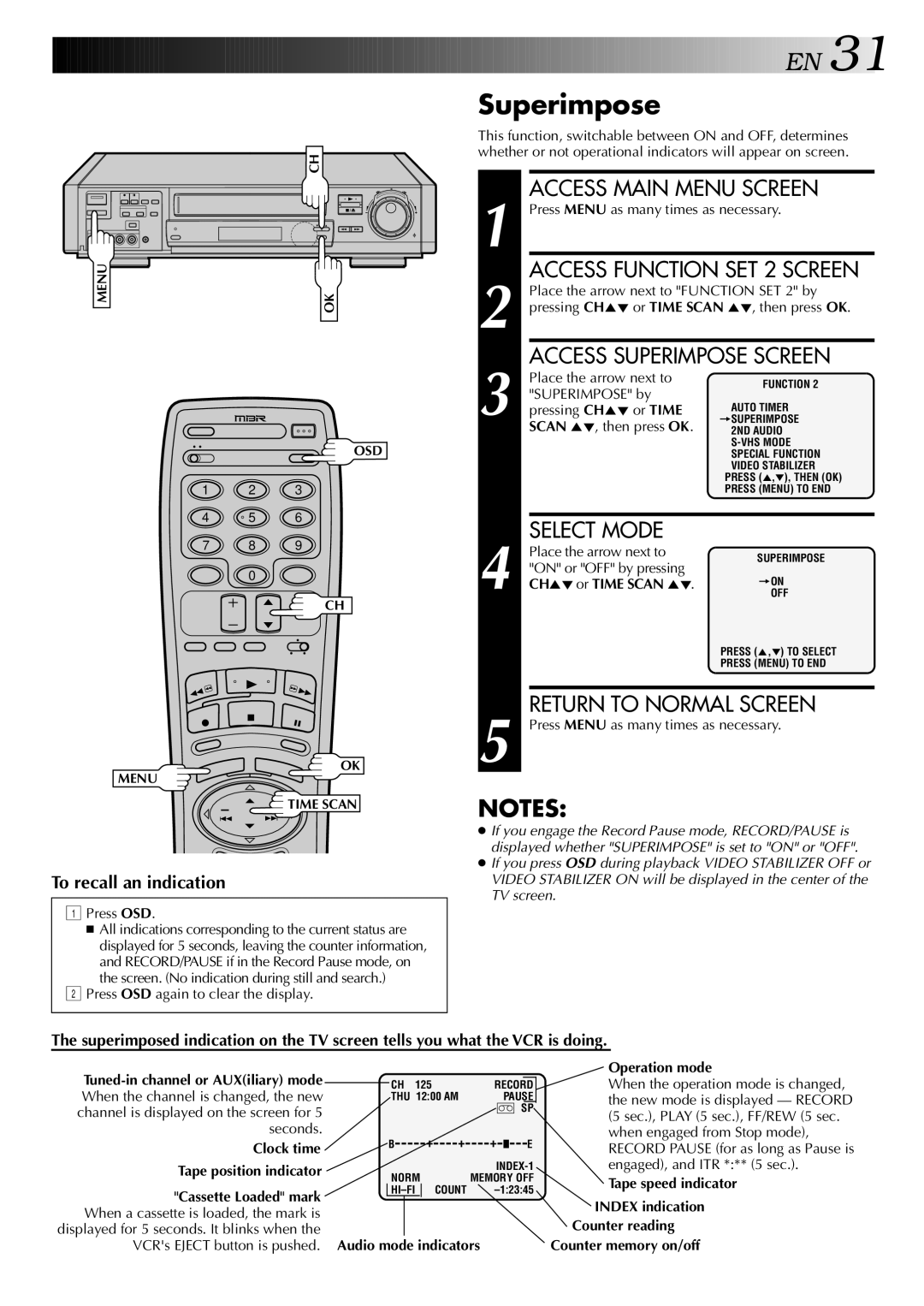 JVC HR-S9400U manual Superimpose 