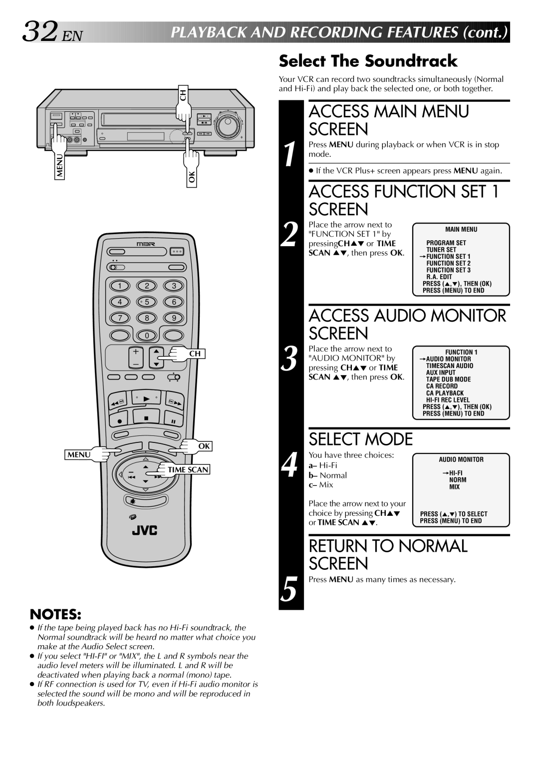 JVC HR-S9400U manual Access Audio Monitor, Select The Soundtrack 