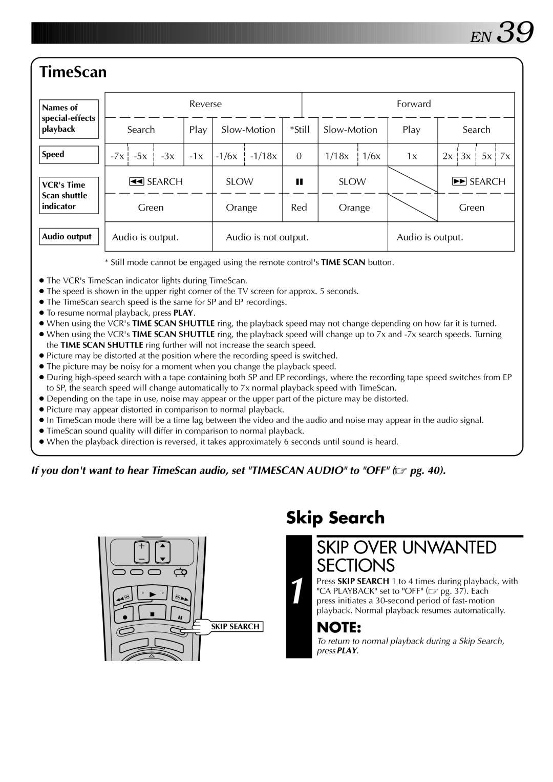 JVC HR-S9400U manual Skip Over Unwanted Sections, Skip Search 