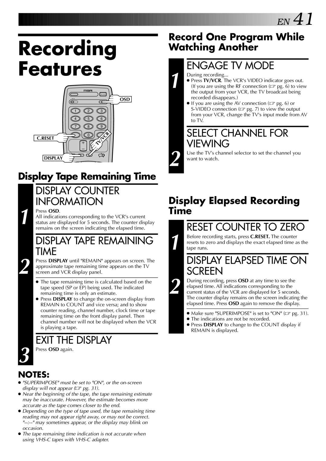 JVC HR-S9400U manual Recording Features 