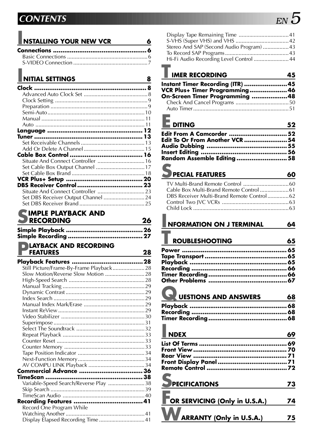 JVC HR-S9400U manual Contents 