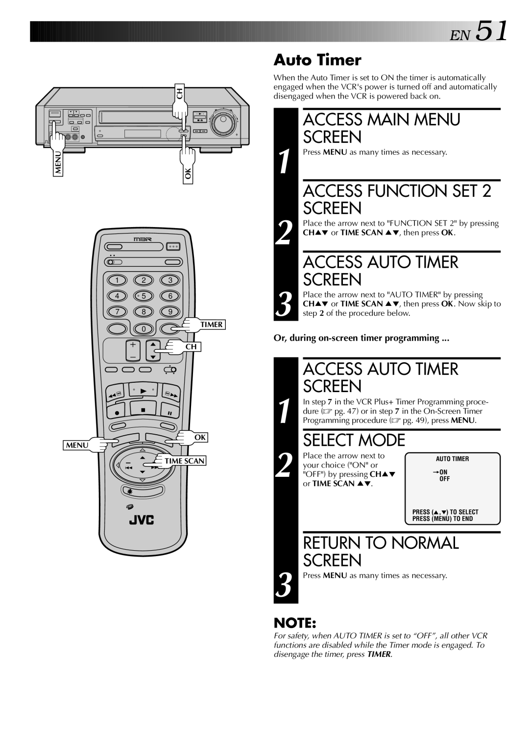 JVC HR-S9400U manual Access Auto Timer Screen, Or, during on-screen timer programming, Your choice on or 