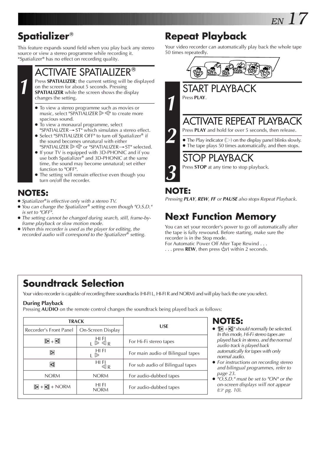 JVC HR-S9500EH specifications Activate Spatializer, Soundtrack Selection, During Playback, Track USE 