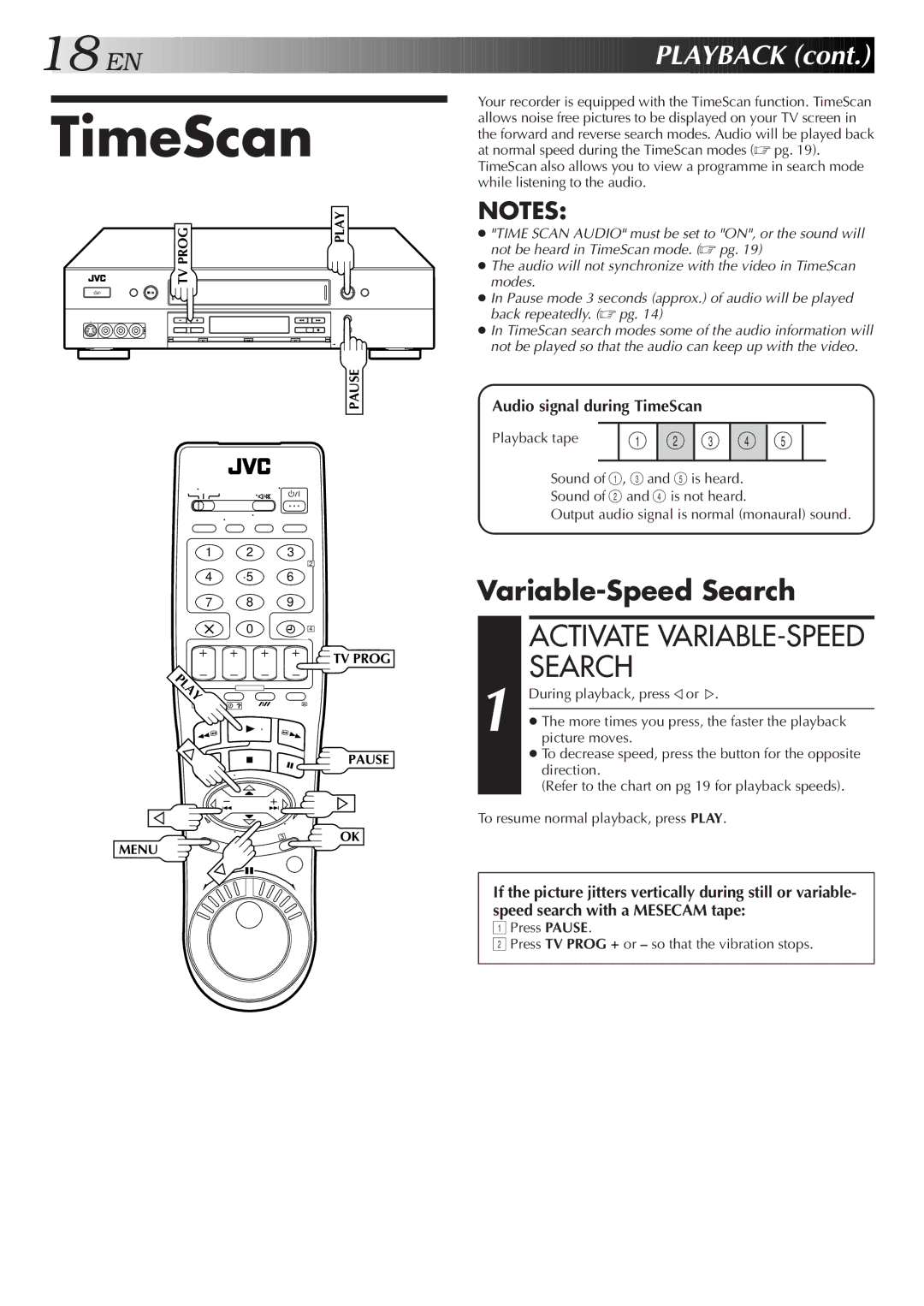 JVC HR-S9500EH specifications Audio signal during TimeScan 