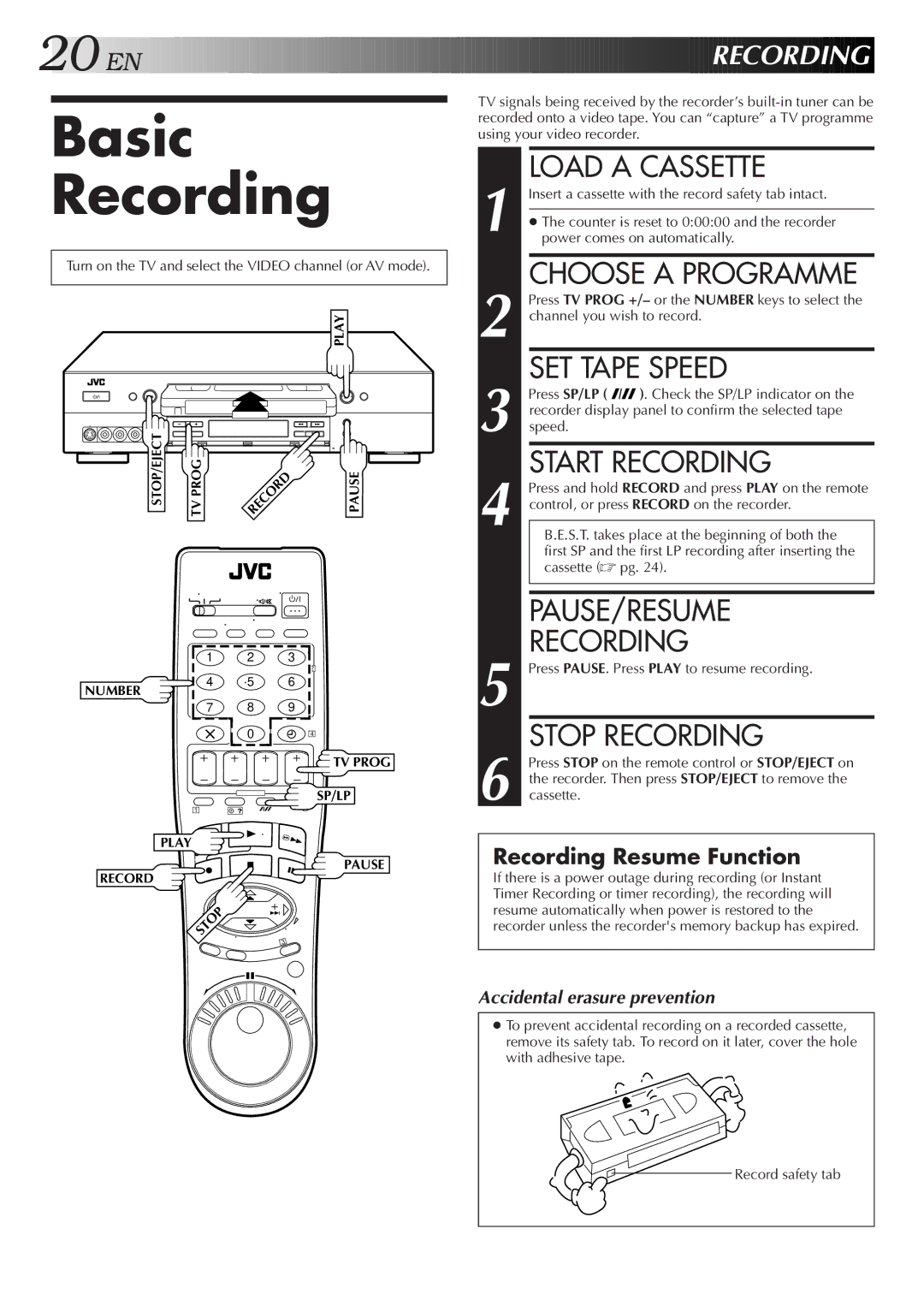 JVC HR-S9500EH specifications Basic Recording 