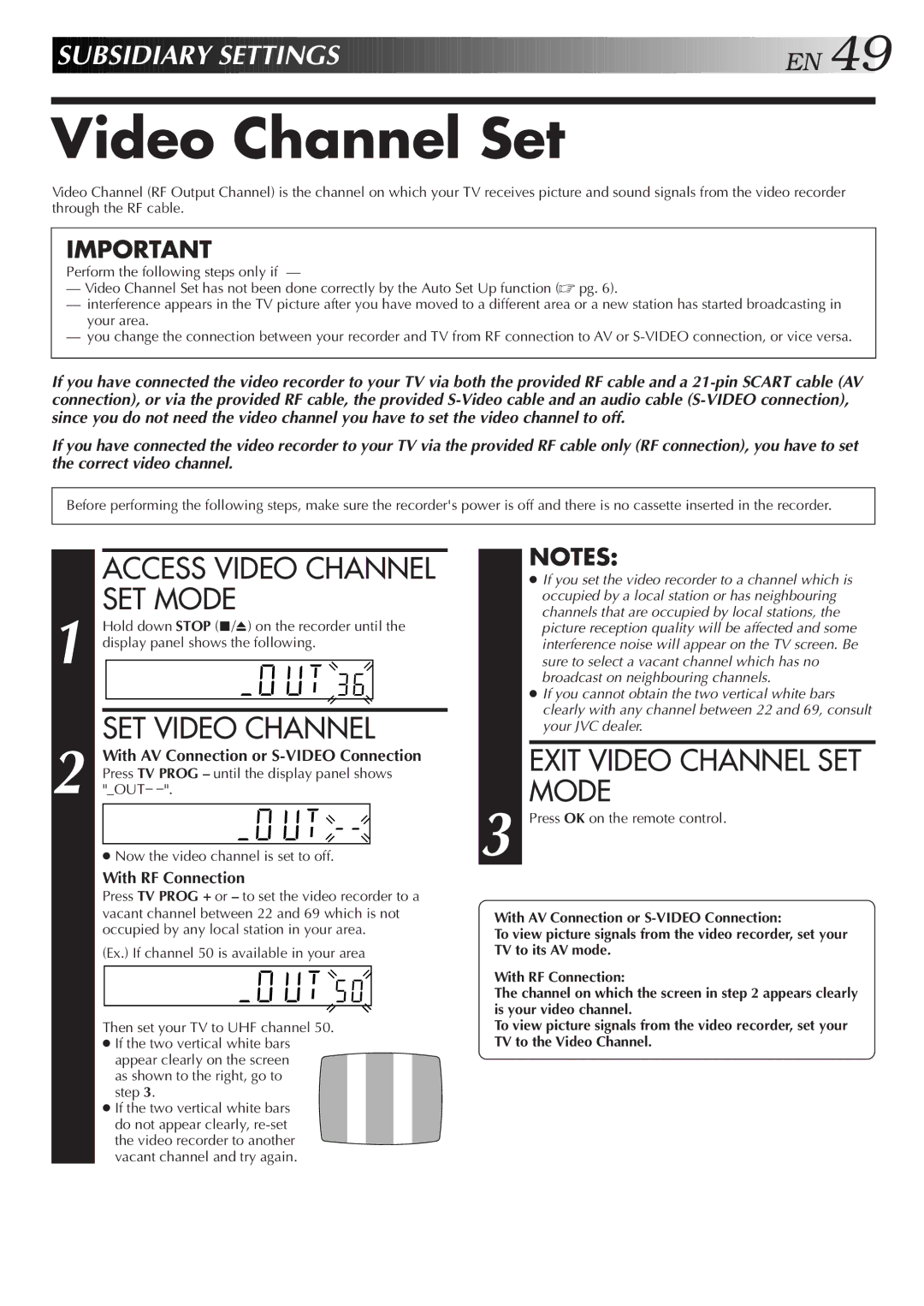 JVC HR-S9500EH Video Channel Set, Access Video Channel SET Mode, SET Video Channel, Exit Video Channel SET Mode 