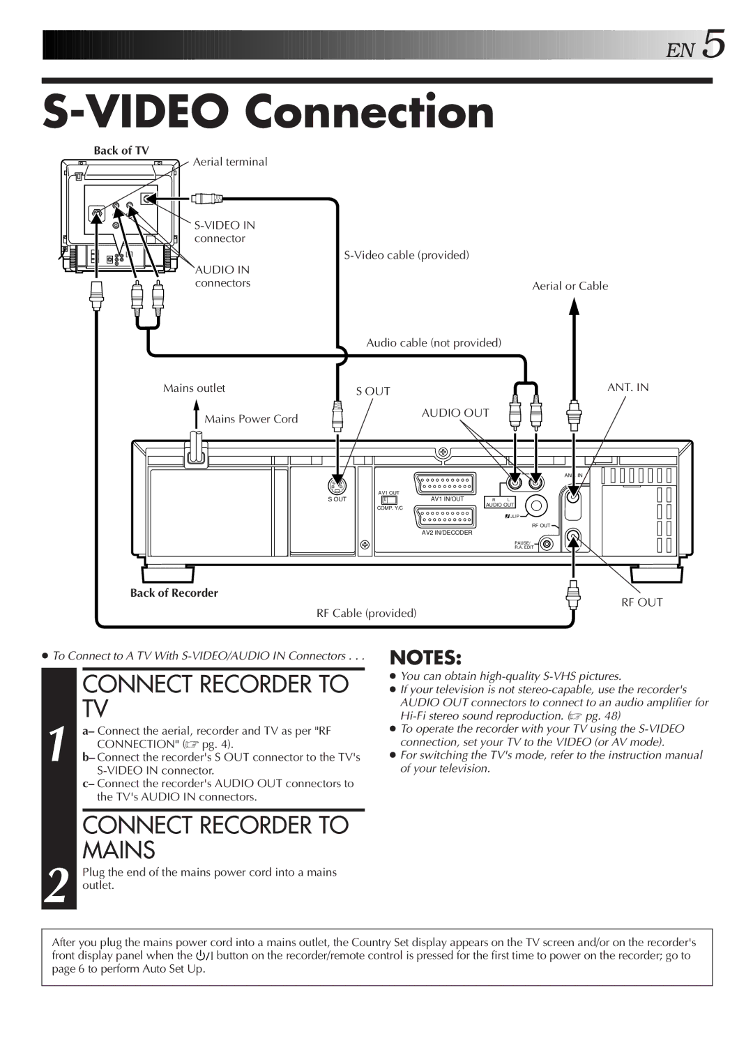 JVC HR-S9500EH specifications Video Connection, Connect Recorder to TV, Back of Recorder 