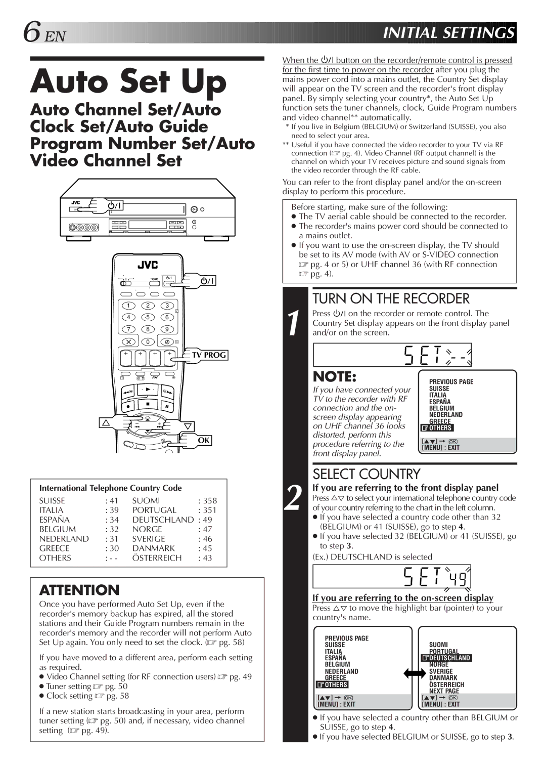 JVC HR-S9500E Auto Set Up, If you are referring to the front display panel, If you are referring to the on-screen display 